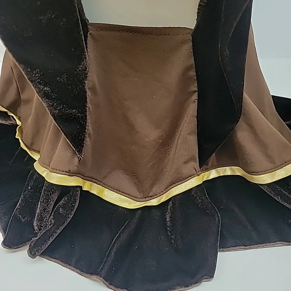 Brown W/Gold Hooded Cowl Cloak Medieval Grim Cosplay/Halloween Costumes One Size